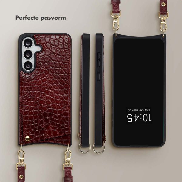 Selencia Nova Croco Telefoonhoes met Koord en Pashouder Samsung Galaxy S25 FE - Burgundy