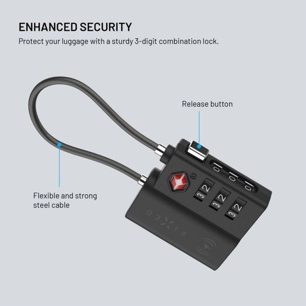 Fixed Tag Lock met Apple Find My Support - TSA reisslot voor de koffer - Zwart