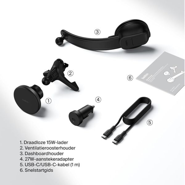 Belkin Magnetische Qi2 Telefoonhouder - Auto lader met adapter 27W - Dashboard / Ventilatierooster