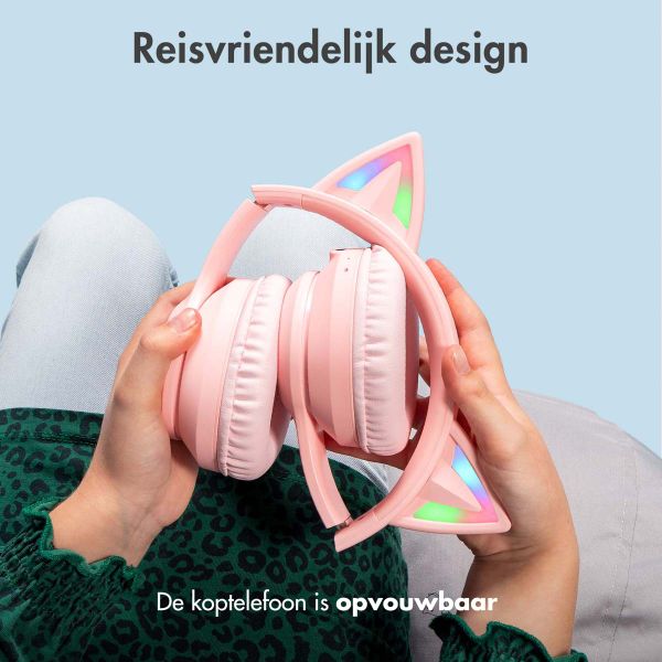 imoshion Kids LED Light Cat Ear Bluetooth Headphones - Kinder koptelefoon - Draadloze koptelefoon + AUX kabel - Roze