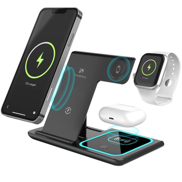 imoshion Opvouwbare Wireless Charger - 3 in 1 draadloze oplader - 15 Watt - Zwart