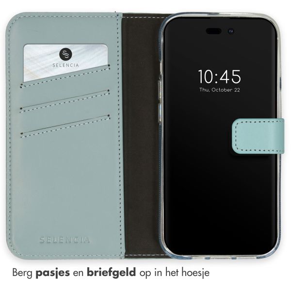 Selencia Echt Lederen Bookcase iPhone 14 Pro - Air Blue