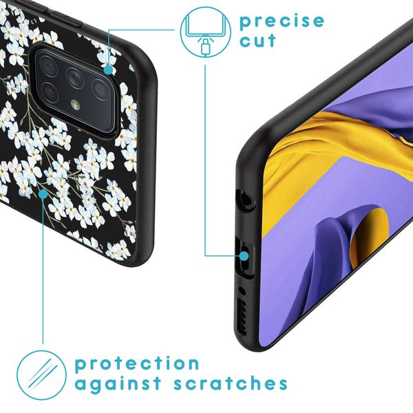 imoshion Design hoesje Samsung Galaxy A71 - Bloem - Wit / Zwart