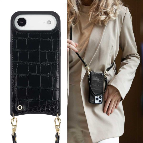 Selencia Nova Croco Phone Case with Cord and Card Holder Apple iPhone Air - Black