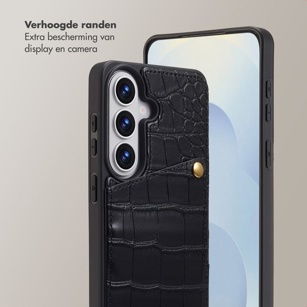 Selencia Nova Croco Telefoonhoes met Koord en Pashouder Samsung Galaxy S26 - Zwart