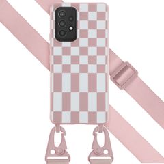 Selencia Siliconen design hoesje met afneembaar koord Samsung Galaxy A53 - Irregular Check Sand Pink