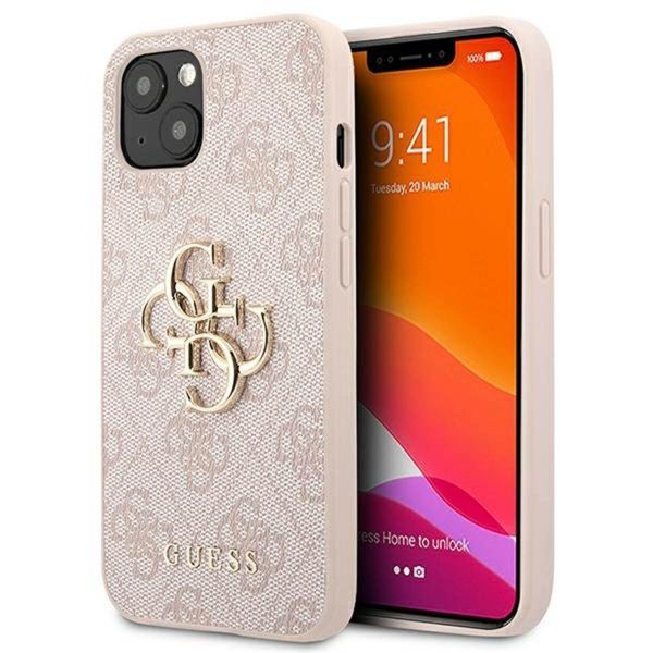 Guess 4G Metal Logo Backcover iPhone 13 - Roze / Goud