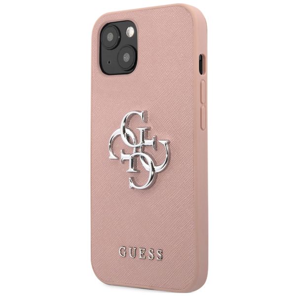 Guess 4G Metal Logo Saffiano Backcover Apple iPhone 13 Mini - Roze
