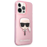 Karl Lagerfeld Karl's Head Silicone Backcover Glitter iPhone 13 Pro - Transparant Roze