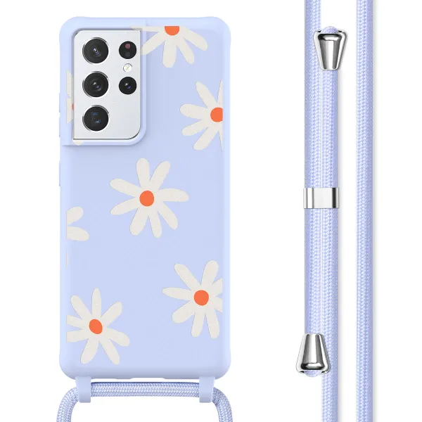 imoshion Siliconen design hoesje met koord Samsung Galaxy S21 Ultra - Lila Flower Distance