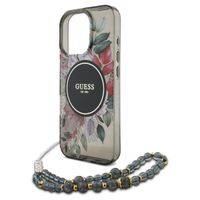 Guess MagSafe IML Flowers Case met beads strap iPhone 15 Pro - Black