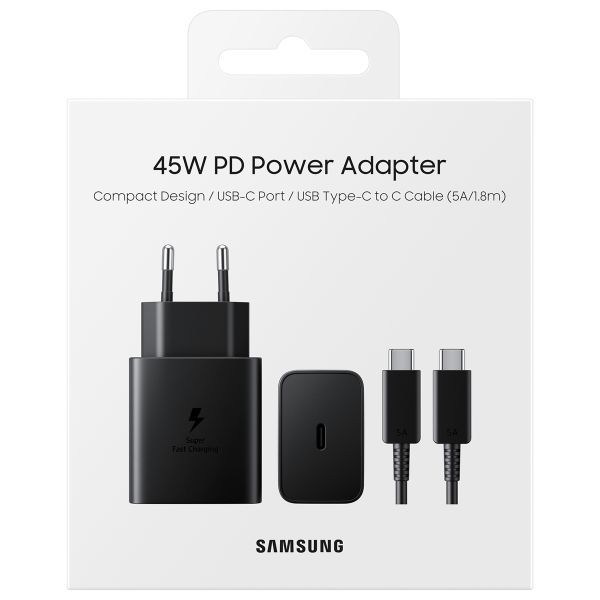 Samsung Originele Power Adapter met USB-C kabel - Oplader - USB-C aansluiting - Fast Charge - 45 Watt - 1,8 meter - Zwart