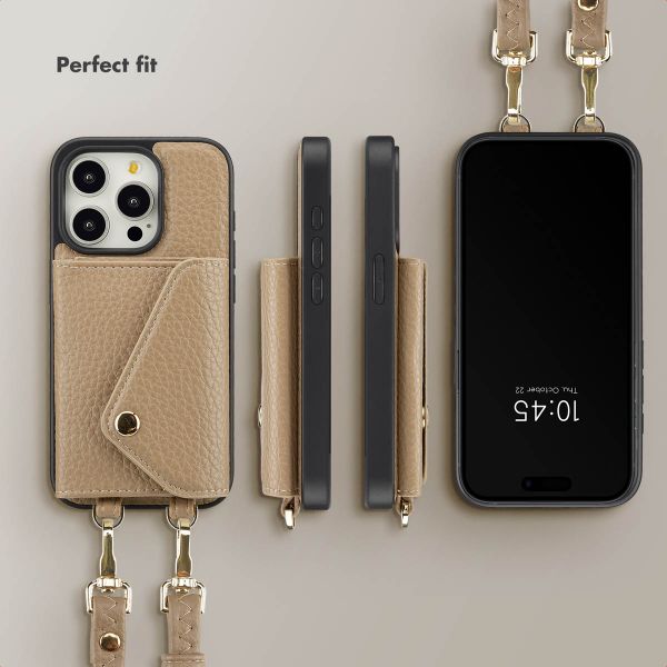 Selencia Sera Phone Case with Cord and Envelope Card Holder Apple iPhone 15 Pro - Taupe