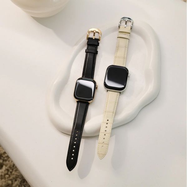 Burga Genuine Leather Band Apple Watch Series 1 - 9 / SE (38/40/41 mm) | Series 10 / 11 (42 mm) - Buttermelt / Silver
