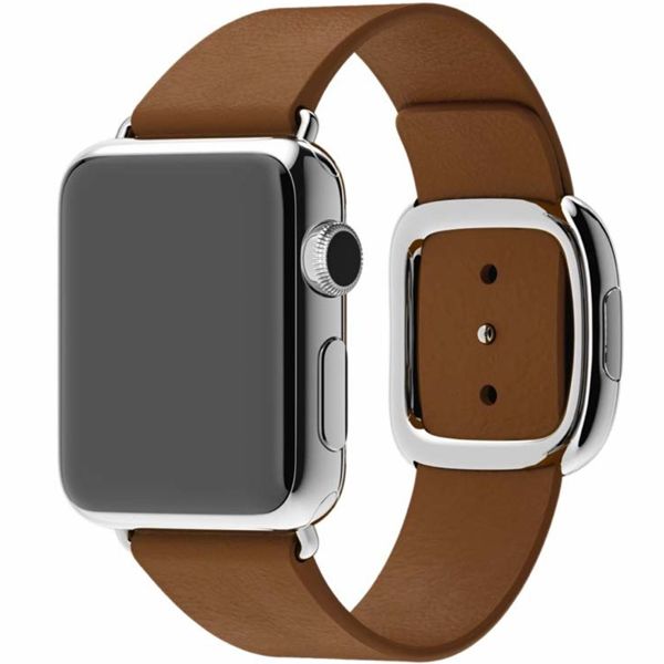 Apple Leather Band Modern Buckle Apple Watch Series 1 t/m 9 / SE (38/40/41 mm) | Series 10 (42 mm) - Maat M - Brown