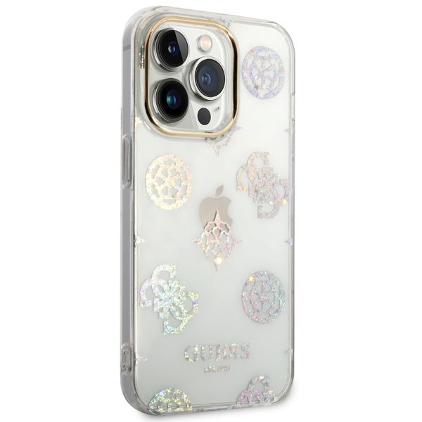 Guess Peony Glitter Backcover iPhone 14 Pro - Wit