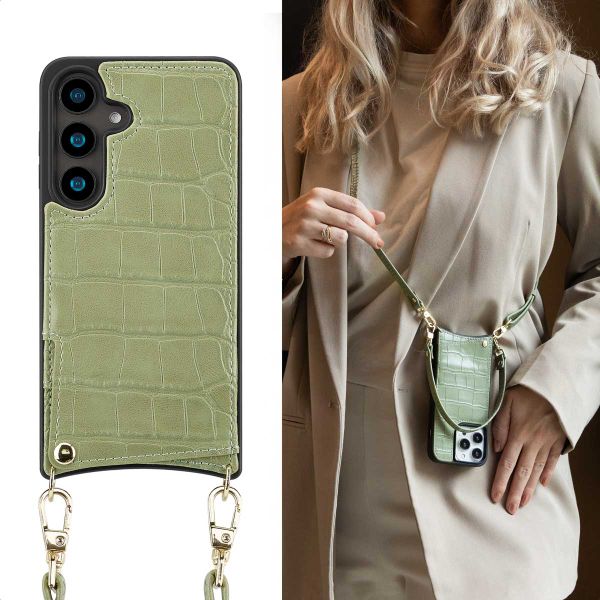 Selencia Nova Croco Backcover met koord en pashouder Samsung Galaxy S24 - Sage Green