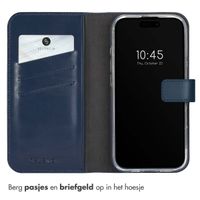 Selencia Echt Lederen Bookcase iPhone 16 Pro - Blauw