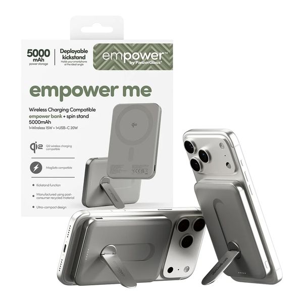Empower by PanzerGlass Empower Bank Powerbank met Standaard 5.000 mAh - MagSafe en Qi2 - Wit