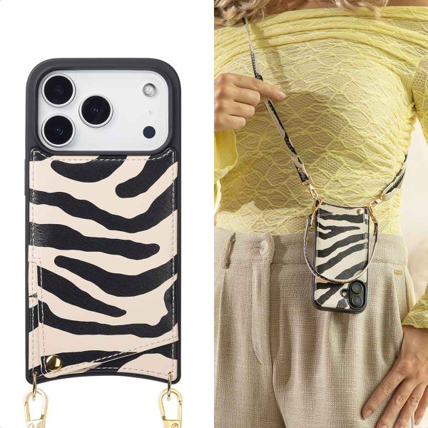 Selencia Nova Telefoonhoes met Koord en Pashouder Apple iPhone 17 Pro - Zazzy Zebra