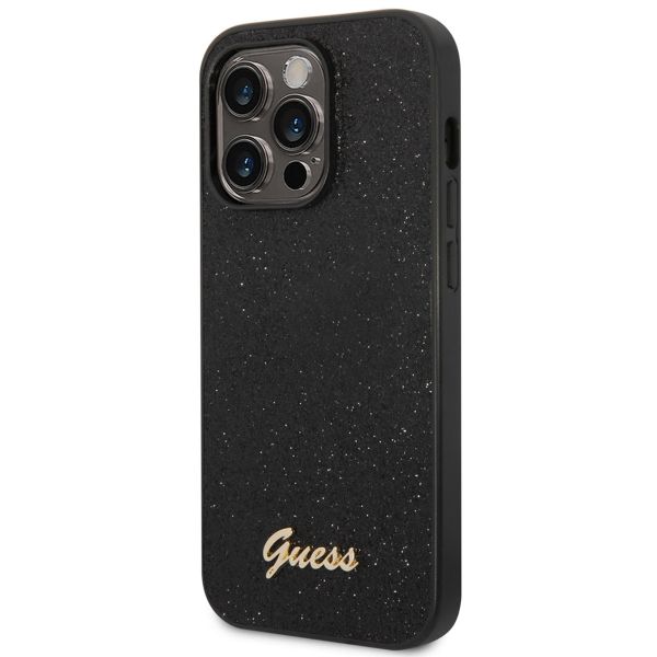 Guess Glitter Flakes Backcover iPhone 14 Pro Max - Zwart