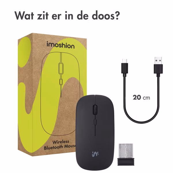 imoshion Draadloze muis - Oplaadbare computermuis + 2.4G USB-A adapter - Zwart