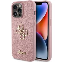 Guess 4G Metal Logo Glitter Backcover Apple iPhone 15 Pro Max - Roze