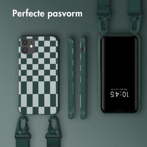 Selencia Siliconen design hoesje met afneembaar koord Apple iPhone 11 - Irregular Check Green