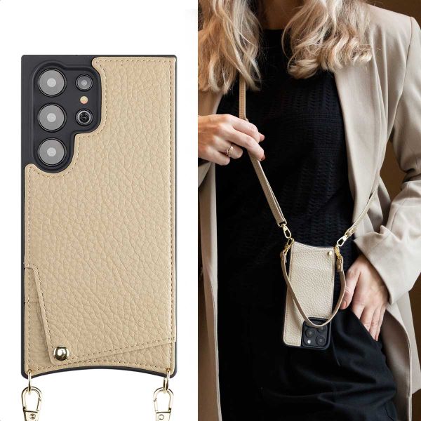 Selencia Nova Telefoonhoes met Koord en Pashouder Samsung Galaxy S24 Ultra - Beige