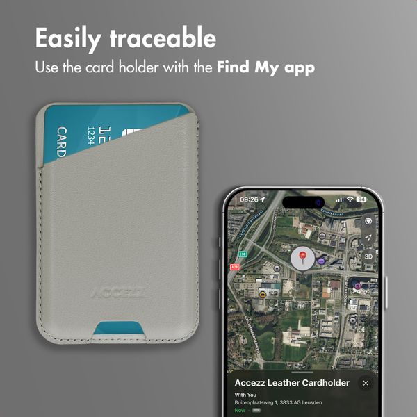 Accezz Magnetic Leather Card Holder - Compatible with Apple Find My - Light Grey