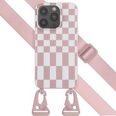Selencia Siliconen design hoesje met afneembaar koord Apple iPhone 14 Pro - Irregular Check Sand Pink