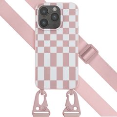 Selencia Siliconen design hoesje met afneembaar koord iPhone 14 Pro - Irregular Check Sand Pink