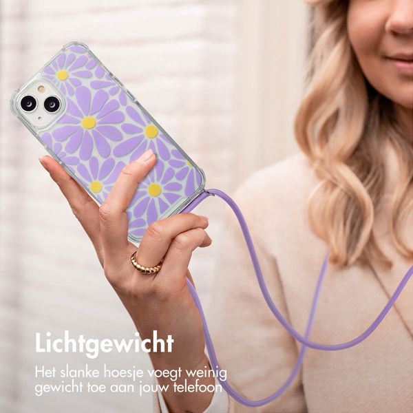 imoshion Design hoesje met koord Apple iPhone 14 - Tropical Violet Flowers Connect