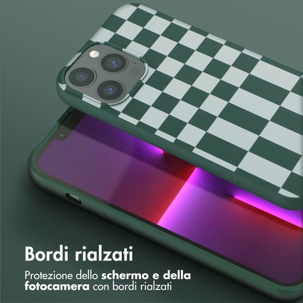 Selencia Siliconen design hoesje met afneembaar koord Apple iPhone 13 Pro Max - Irregular Check Green