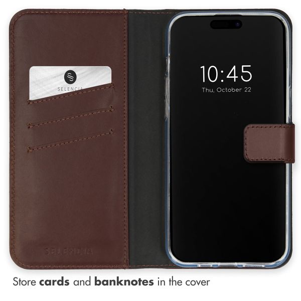 Selencia Genuine Leather Book Case Apple iPhone 15 Pro - Brown