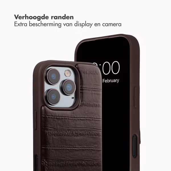 Selencia Nova Real Leather Backcover met Koord en Pashouder Apple iPhone 16 Pro - Dark Chocolate