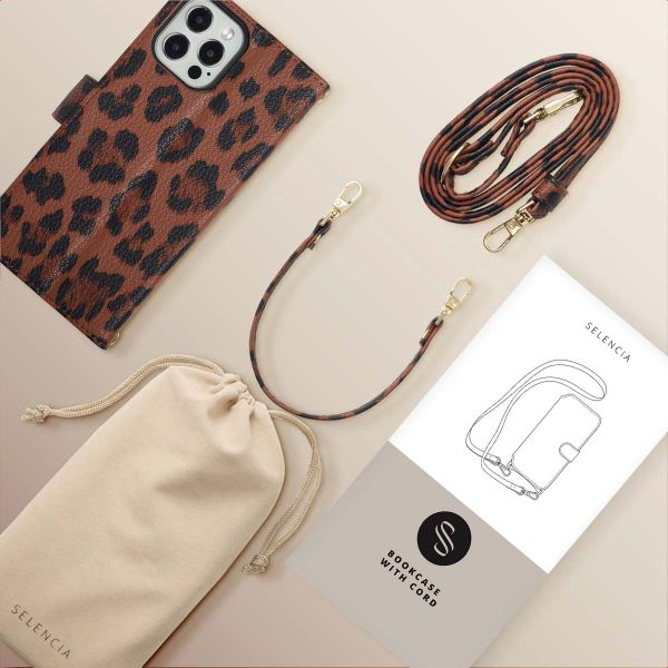 Selencia Sabi Bookcase with Leopard Print Apple iPhone 12 (Pro) - Mocha Brown