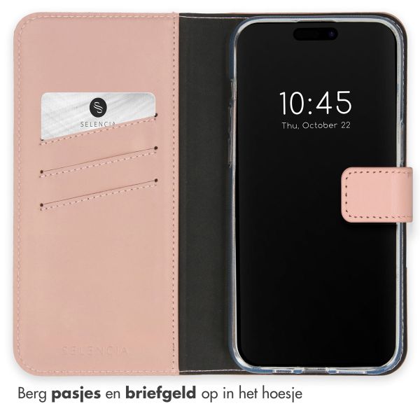 Selencia Echt Lederen Bookcase iPhone 15 Pro - Dusty Pink