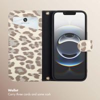 Selencia Sabi Bookcase with Leopard Print Apple iPhone 17e / 16e - Soft Ivory