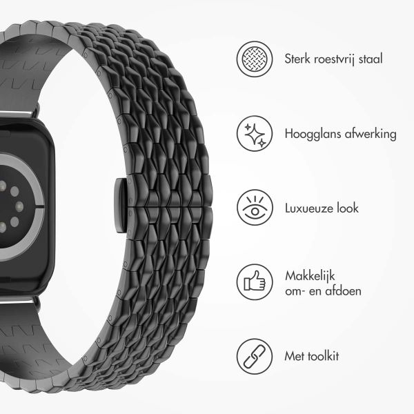 Selencia Stalen draak band Apple Watch Series 1 t/m 9 / SE (38/40/41 mm) | Series 10 (42 mm) - Zwart