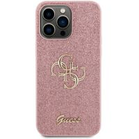 Guess 4G Metal Logo Glitter Backcover Apple iPhone 15 Pro Max - Roze