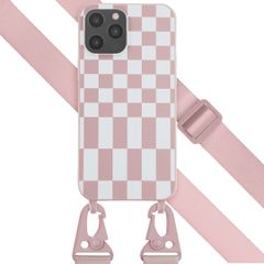 Selencia Siliconen design hoesje met afneembaar koord Apple iPhone 12 Pro Max - Irregular Check Sand Pink
