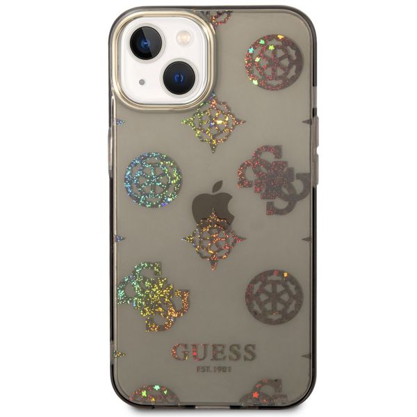 Guess Peony Glitter Backcover iPhone 14 - Zwart