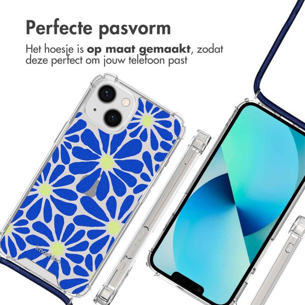 imoshion Design hoesje met koord iPhone 13 - Cobalt Blue Flowers Connect