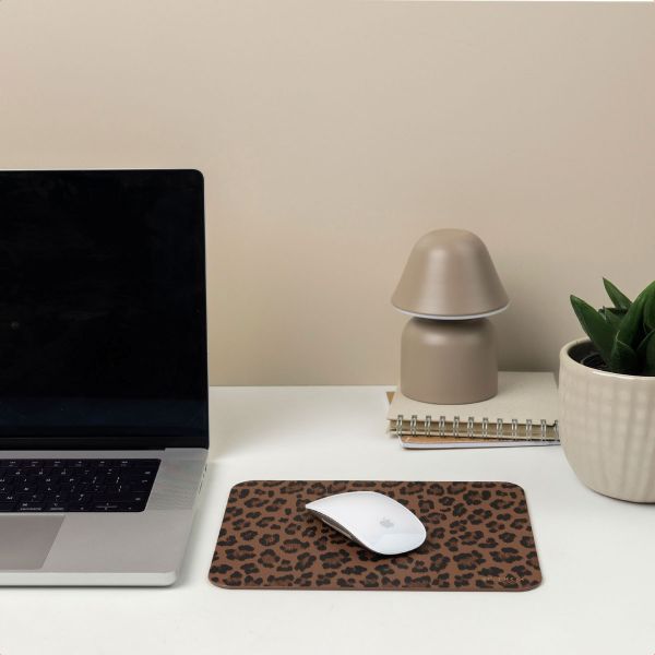 Selencia Sabi Kunstleren Muismat met Panterprint - 20 x 24 cm - Mocha Brown