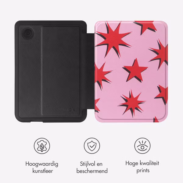 Selencia Vivid Bookcase Kobo Clara Colour / Clara BW - Stars Rubine Red Light Pink