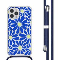 imoshion Design hoesje met koord iPhone 12 (Pro) - Cobalt Blue Flowers Connect