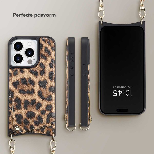 Selencia Nova Backcover met koord en pashouder iPhone 15 Pro - Leopard