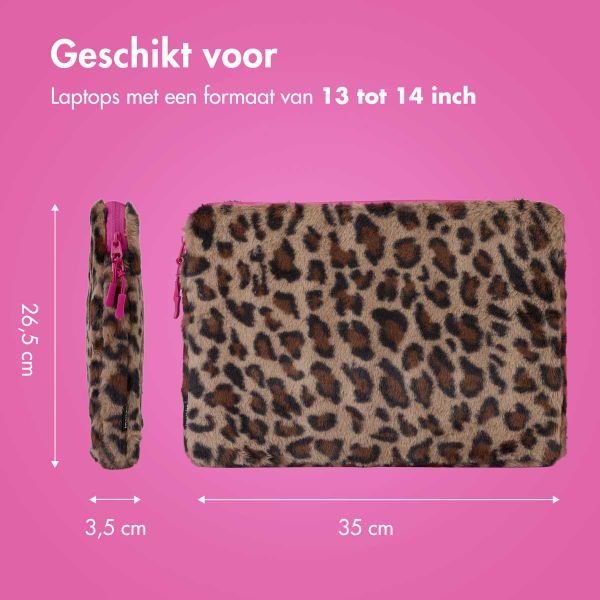 imoshion Fluffy Laptop hoes 13-14 inch - Laptopsleeve - Leopard Pink