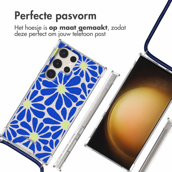 imoshion Design hoesje met koord Samsung Galaxy S23 Ultra - Cobalt Blue Flowers Connect